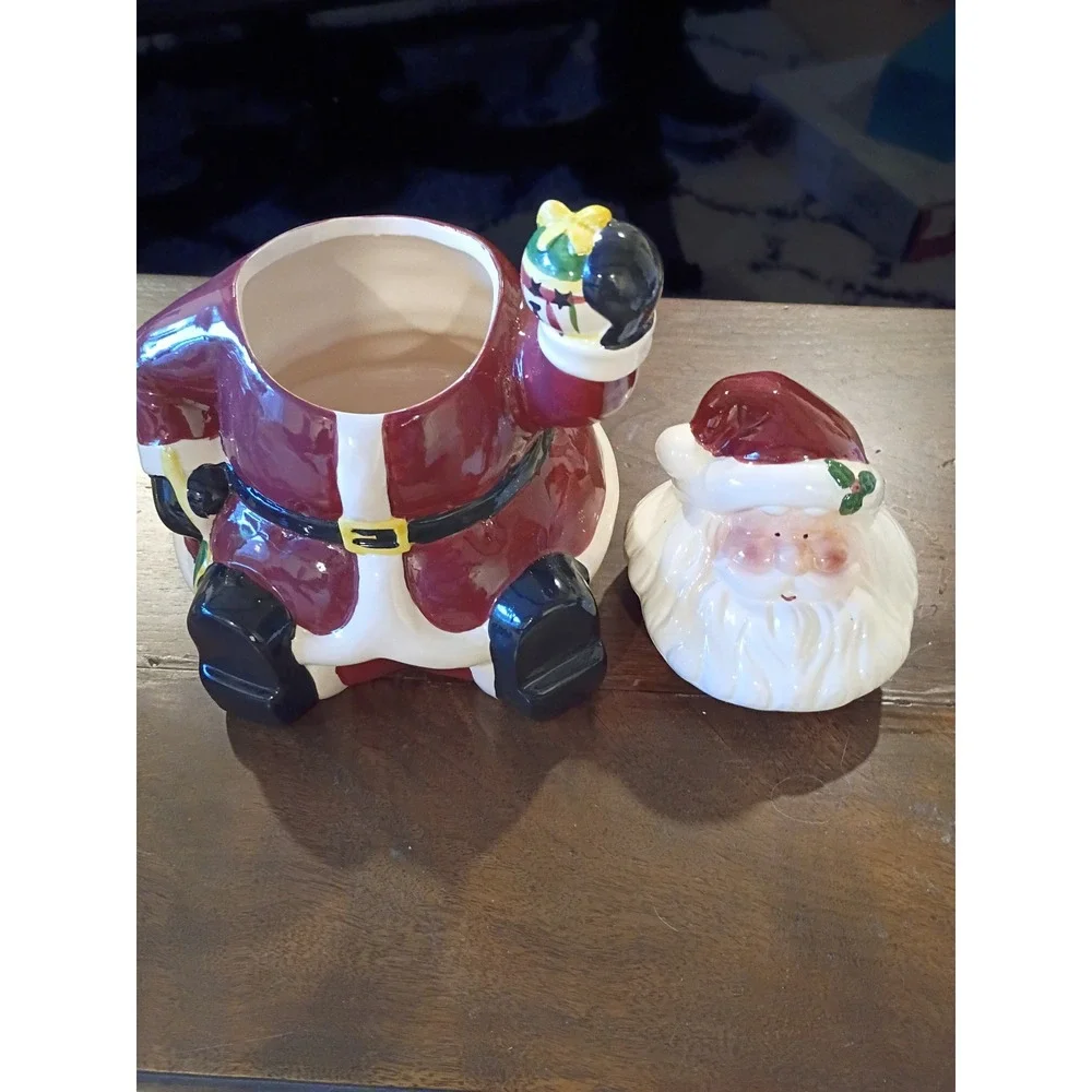 Vintage Style Ceramic Santa Claus Cookie Jar Holiday Decor Hand Painted Red